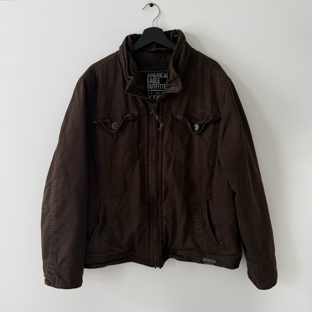 American Eagle Jacket Mens XXL Brown Canvas Cargo Field Coat Coat
